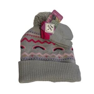 James Paul Girls Grey Fair Isle Knit Hat Mitten 2 Piece Set Toddler Ages 2-4 NWT